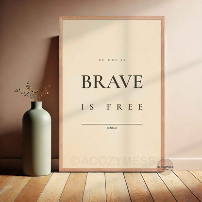 Seneca Quote wall art in minimalist typography on dark background, in oakwood frame.