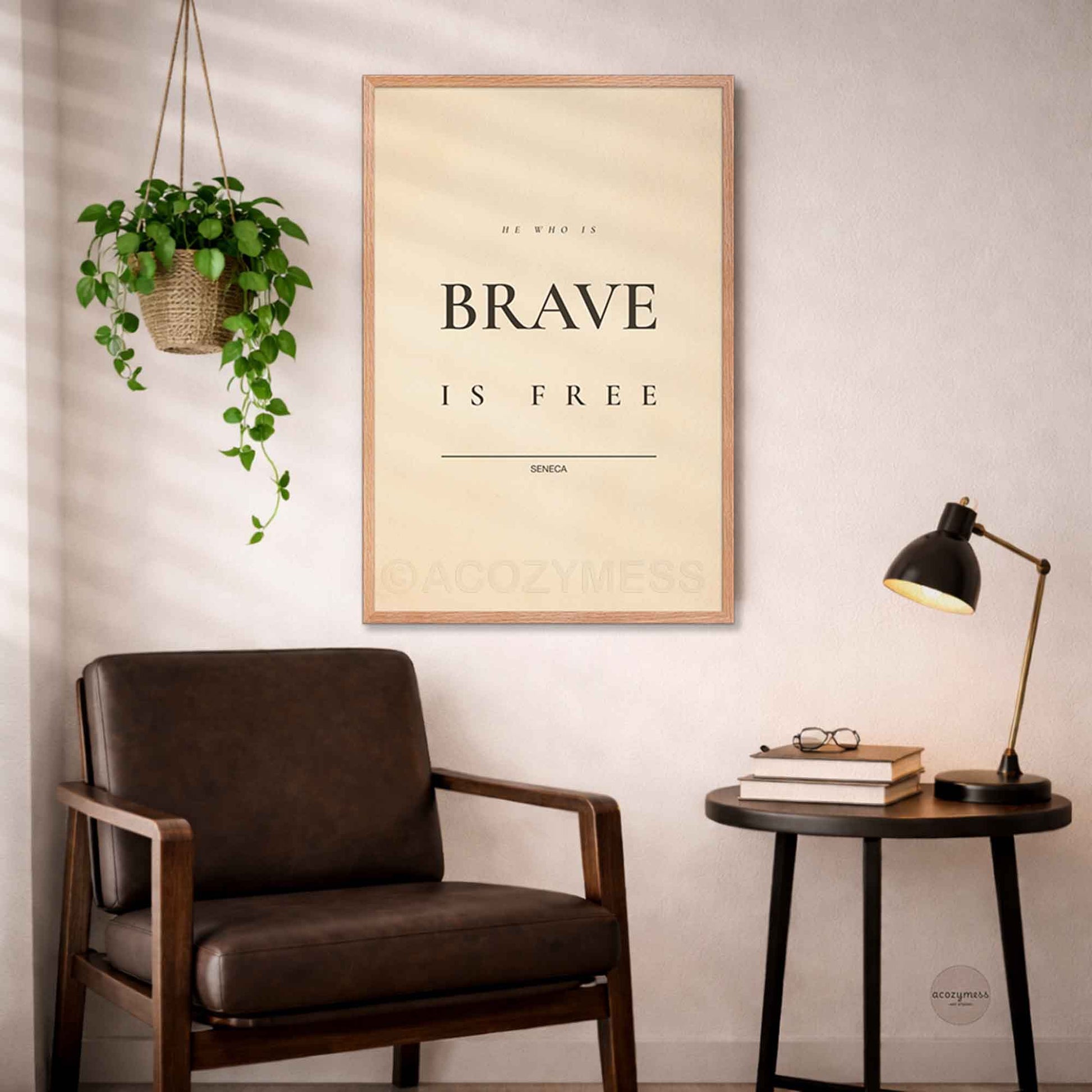 Vintage-style Seneca print in oakwood frame for office or study décor