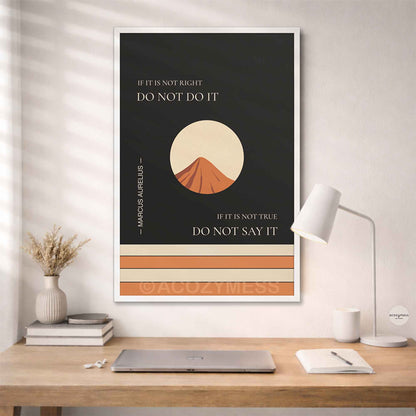 Minimalist philosophy wall art in white frame featuring mountain artwork