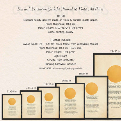 Image showing size dimensions and description details of the Invictus poem wall art
