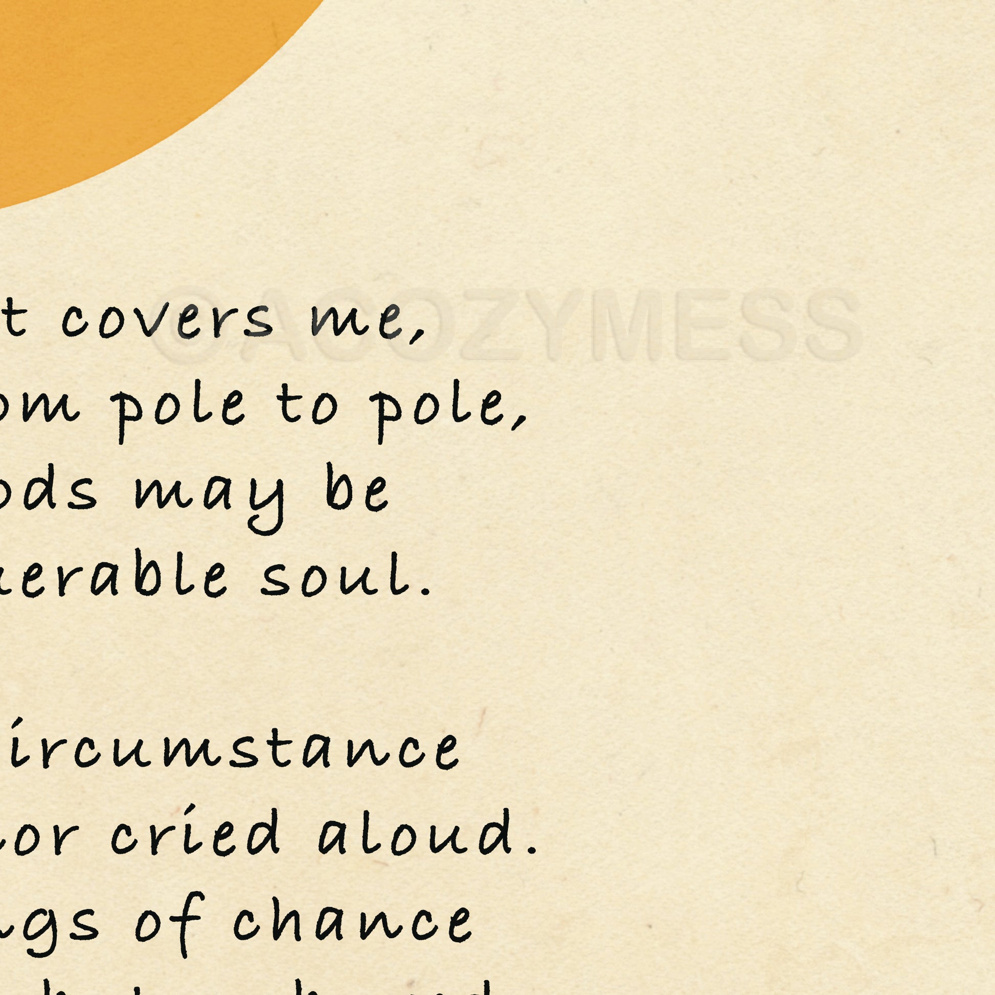 Zoomed-in view of the Invictus poem poster featuring black typography on a beige background with a yellow sun illustration at the top