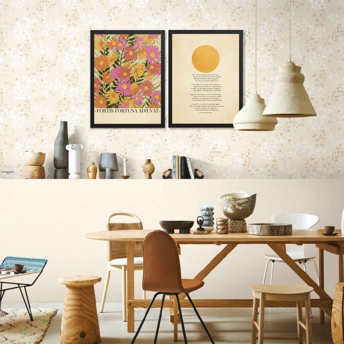 Invictus poem Print shown in a black frame, leaning against a gallery wall with a cozy, modern interior