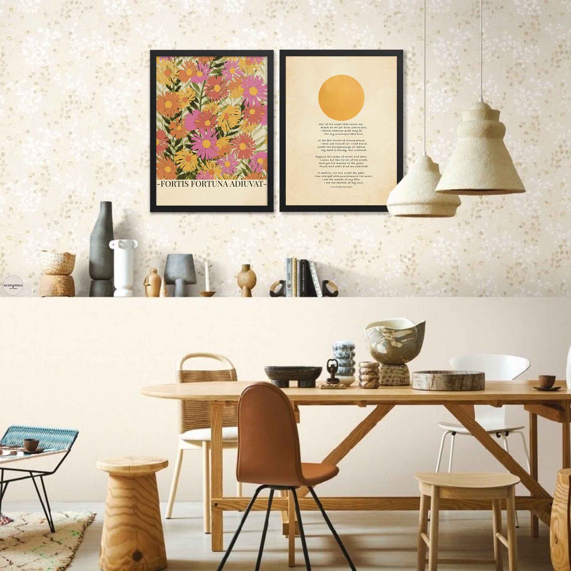 Invictus poem Print shown in a black frame, leaning against a gallery wall with a cozy, modern interior