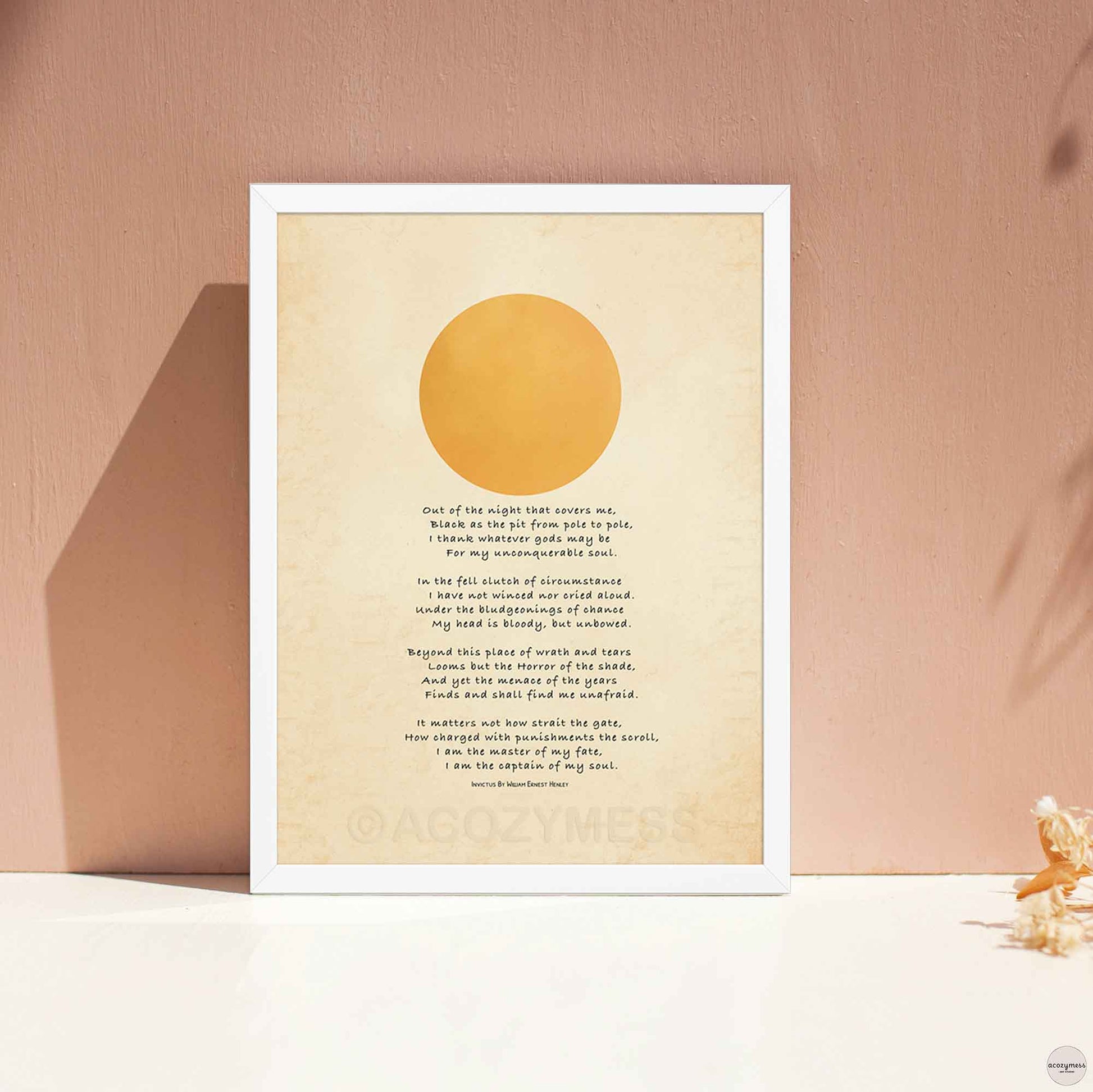 Invictus poem in white frame