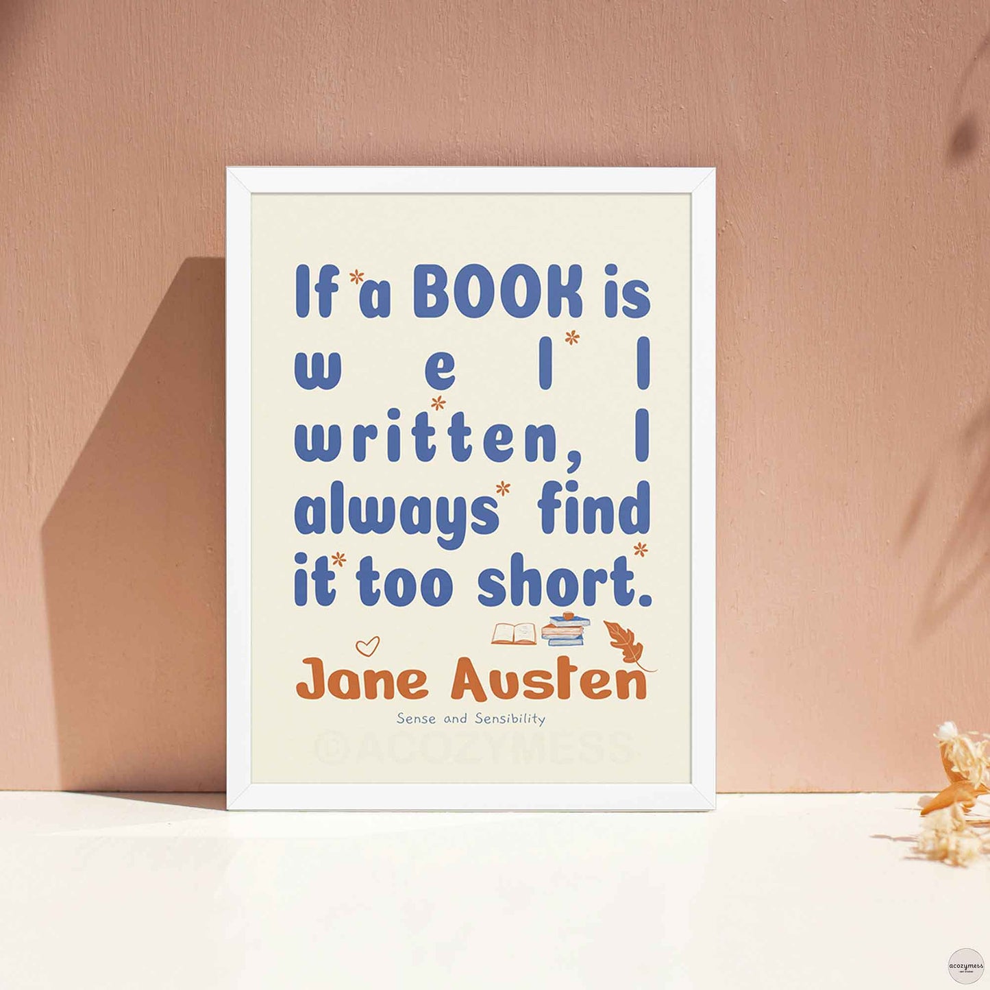 Jane Austen  print, for reading corners in white frame.