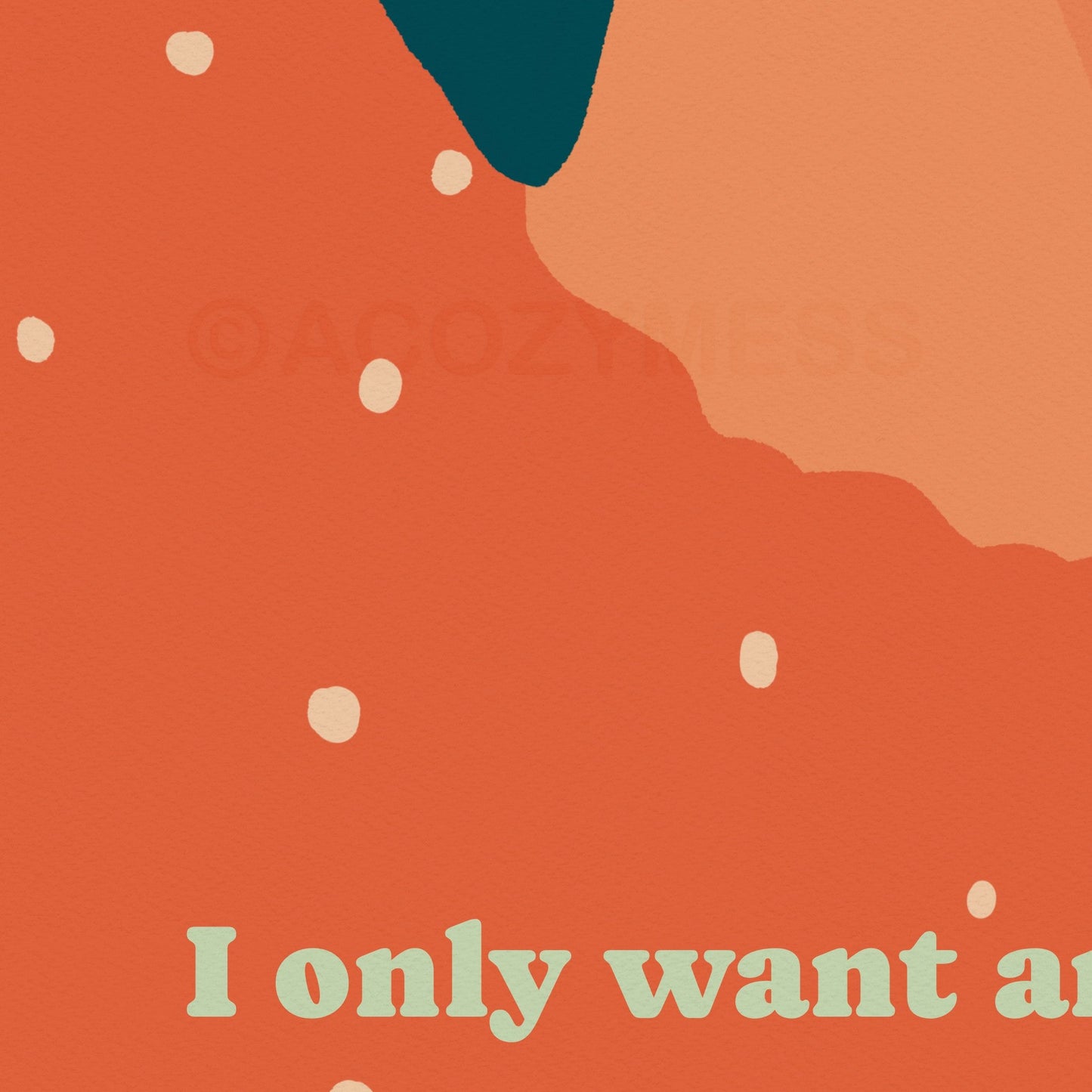 Vibrant and colorful art print of a woman, featuring a quote from Jane Eyre: 'I only want an easy mind, not crushed by crowded obligations' in orange, blue, yellow colors.