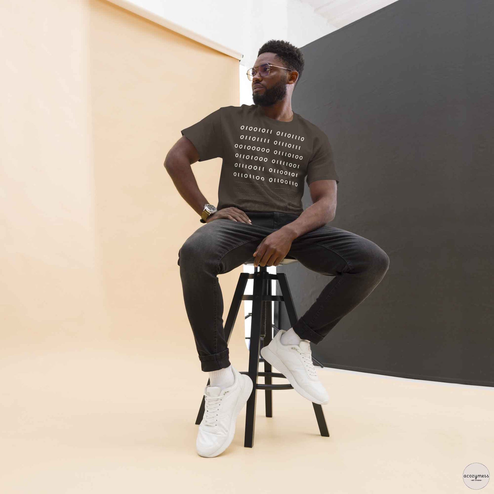 Binary code - know thself tshirt in dark chocolate  color