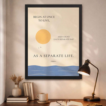 Stoic philosophy wall art framed in black featuring neutral beige background