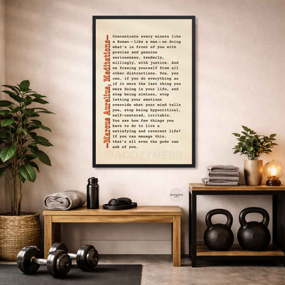Modern beige philosophy print in black frame for gym décor