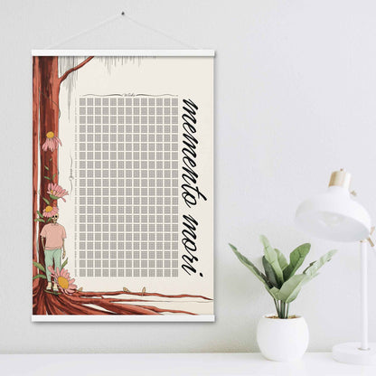 Memento mori Calendar, Your Life in weeks illustrated Calendar poster with white hanger.