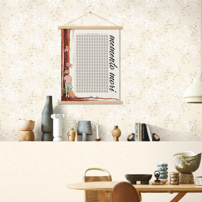 Memento mori Calendar, Your Life in weeks illustrated Calendar poster with oakwood hanger.