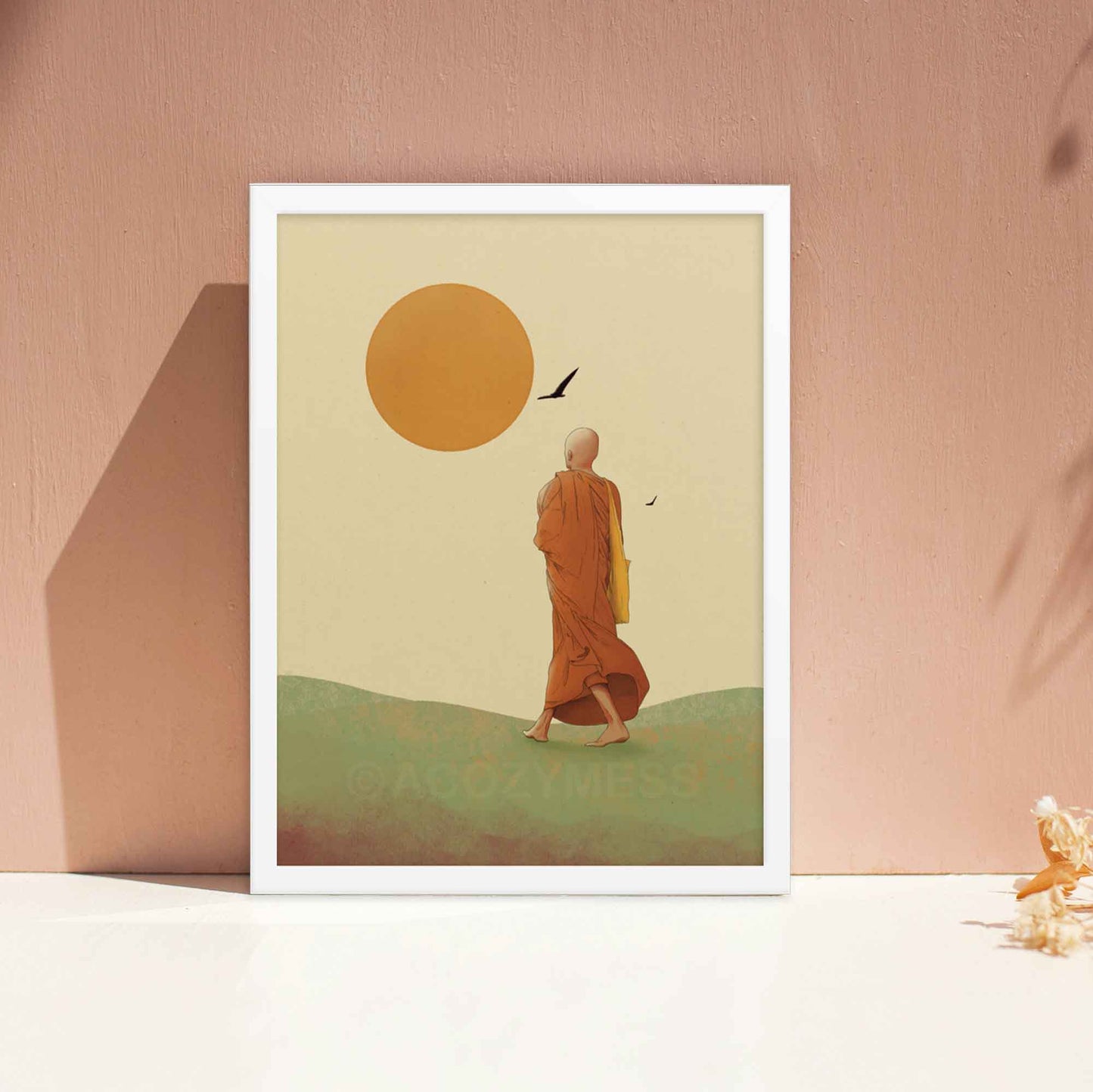 Buddhist Monk Wall Art, Spiritual Art Decor