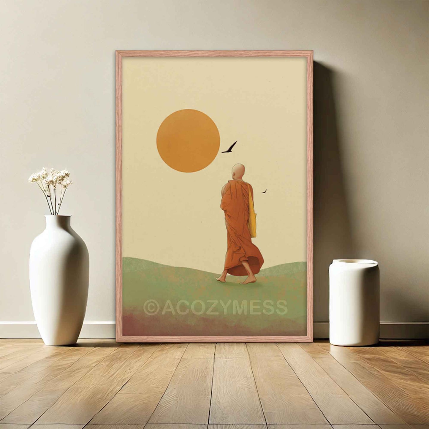 Buddhist Monk Wall Art, Spiritual Art Decor