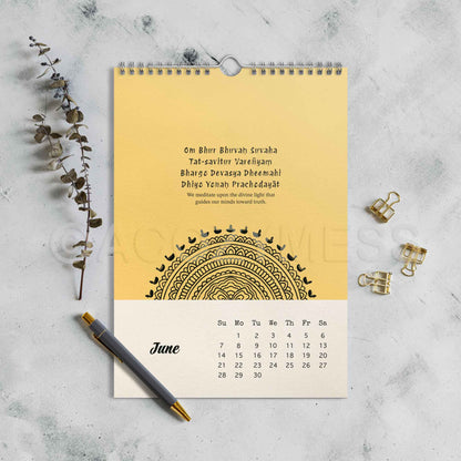 2026 Calendar with mandala design and gayatri mantra  