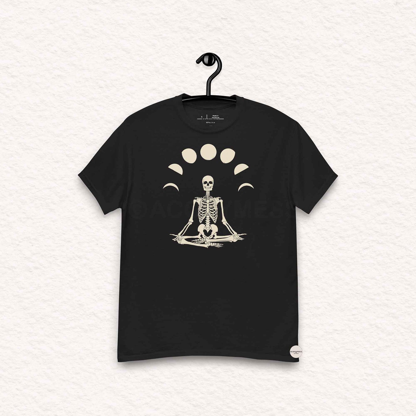 Black t-shirt with a skeleton art