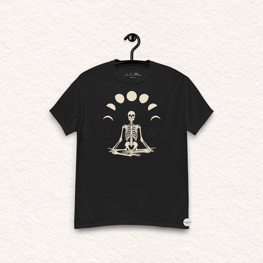 Black t-shirt with a skeleton art