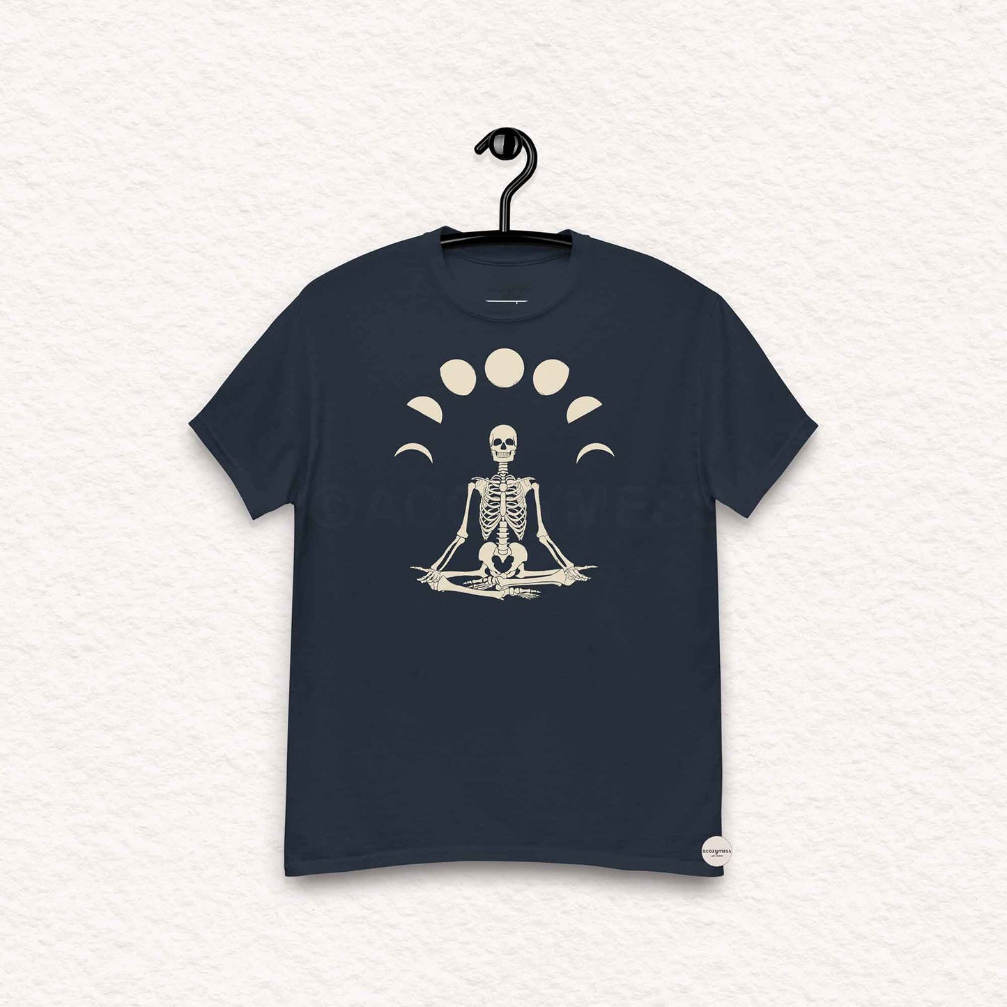 Navy blue t-shirt with a skeleton design