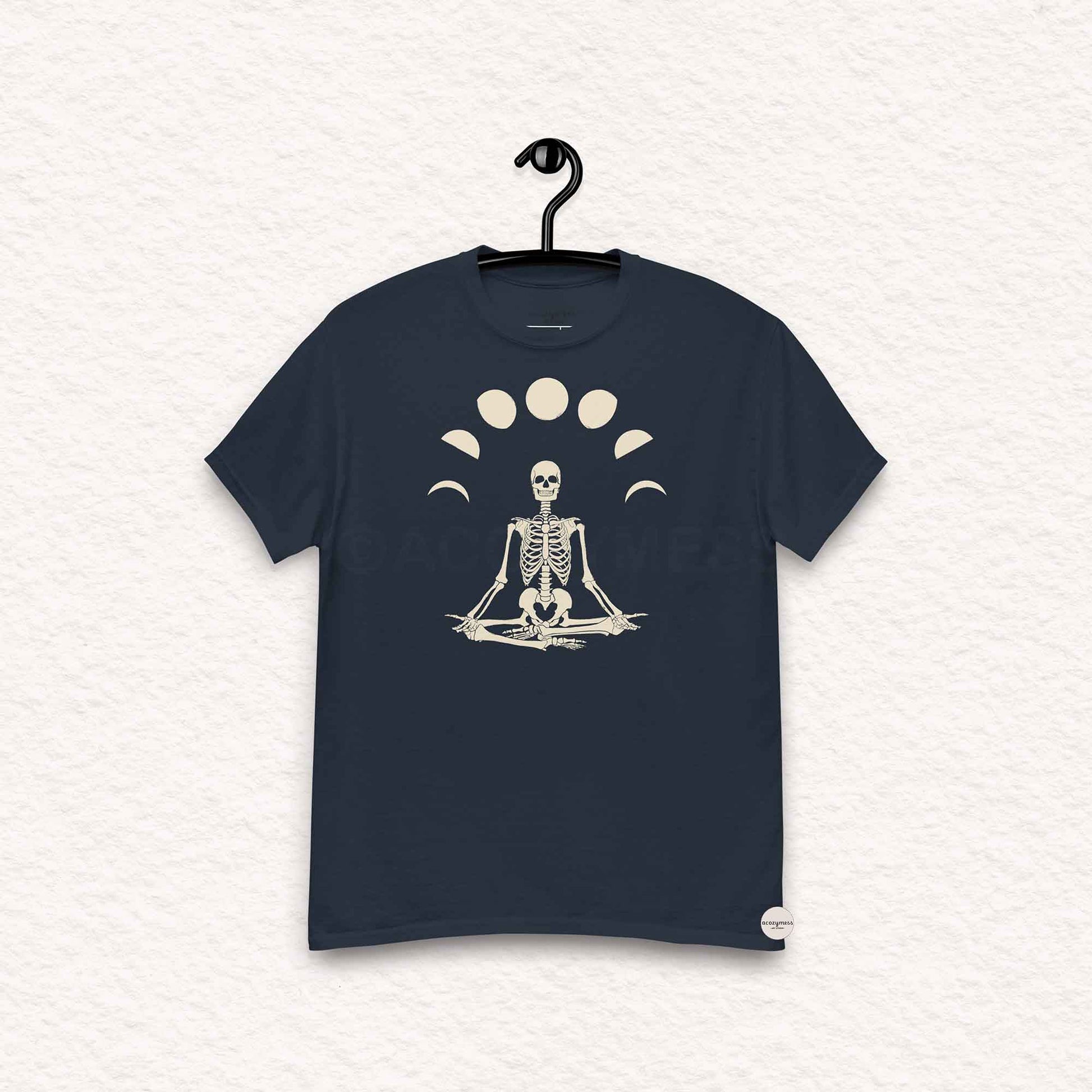 Navy blue t-shirt with a skeleton design