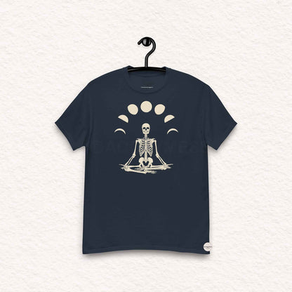Navy blue t-shirt with a skeleton design