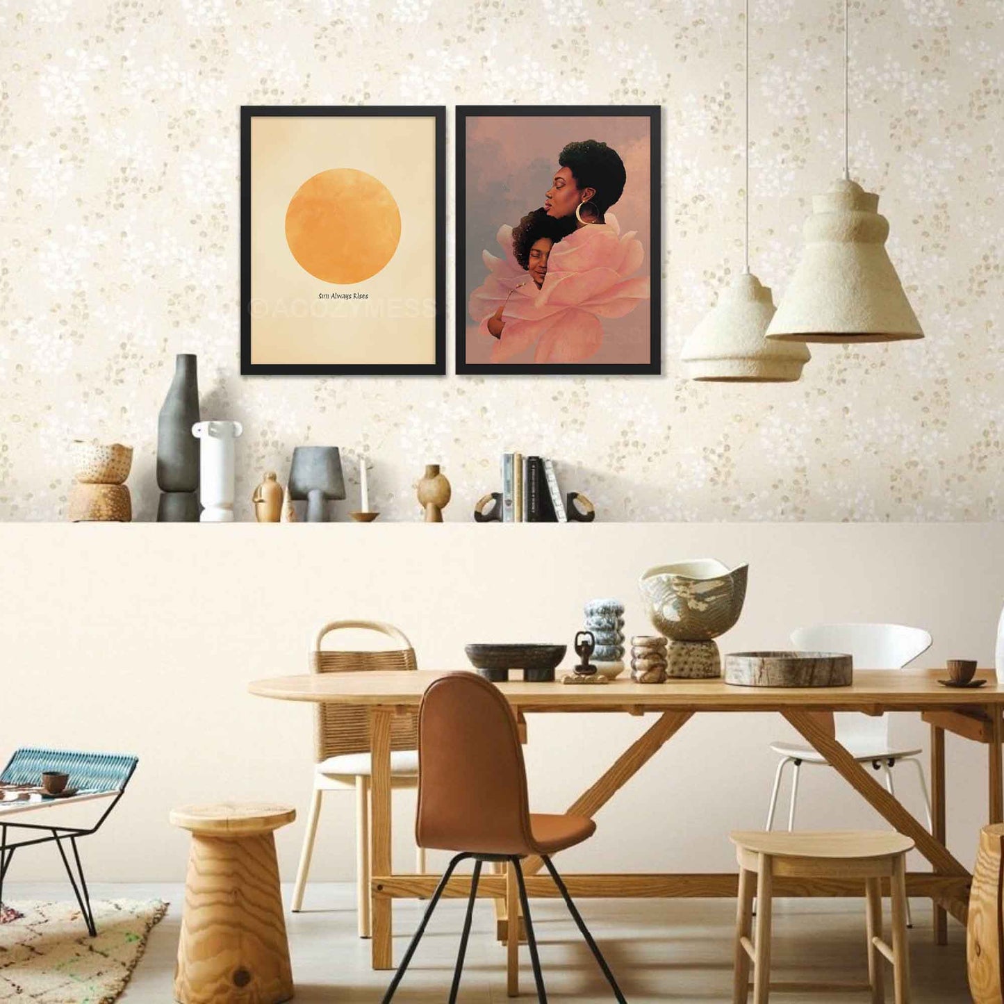 Mother and Daughter Wall Art | African American Artwork |  Black Women Floral Art