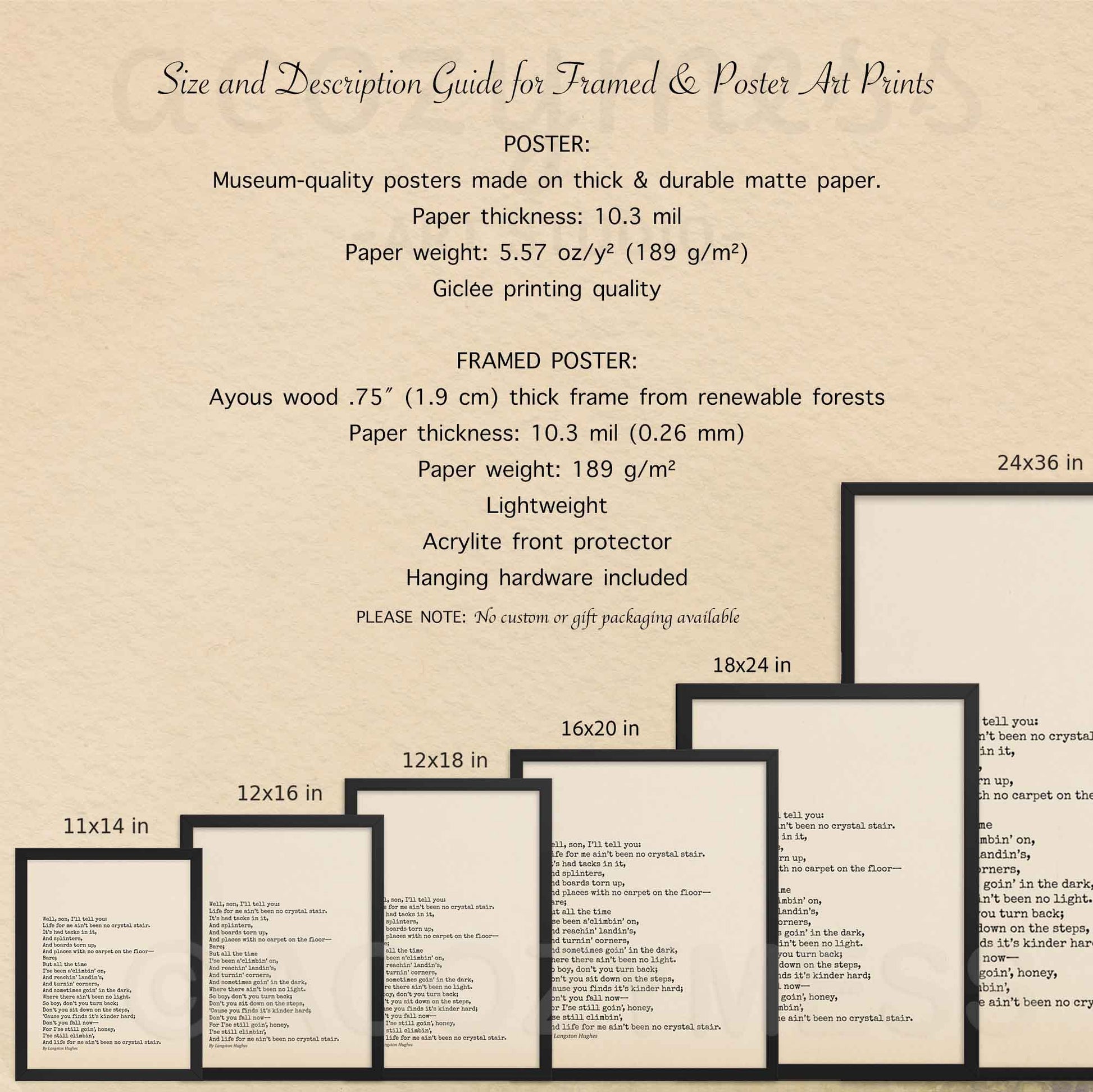 size and description guide for poster and framed poster