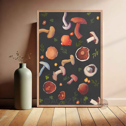 Mushroom Poster | Nature Print for Kitchen, Dining Room & Cottagecore Decor