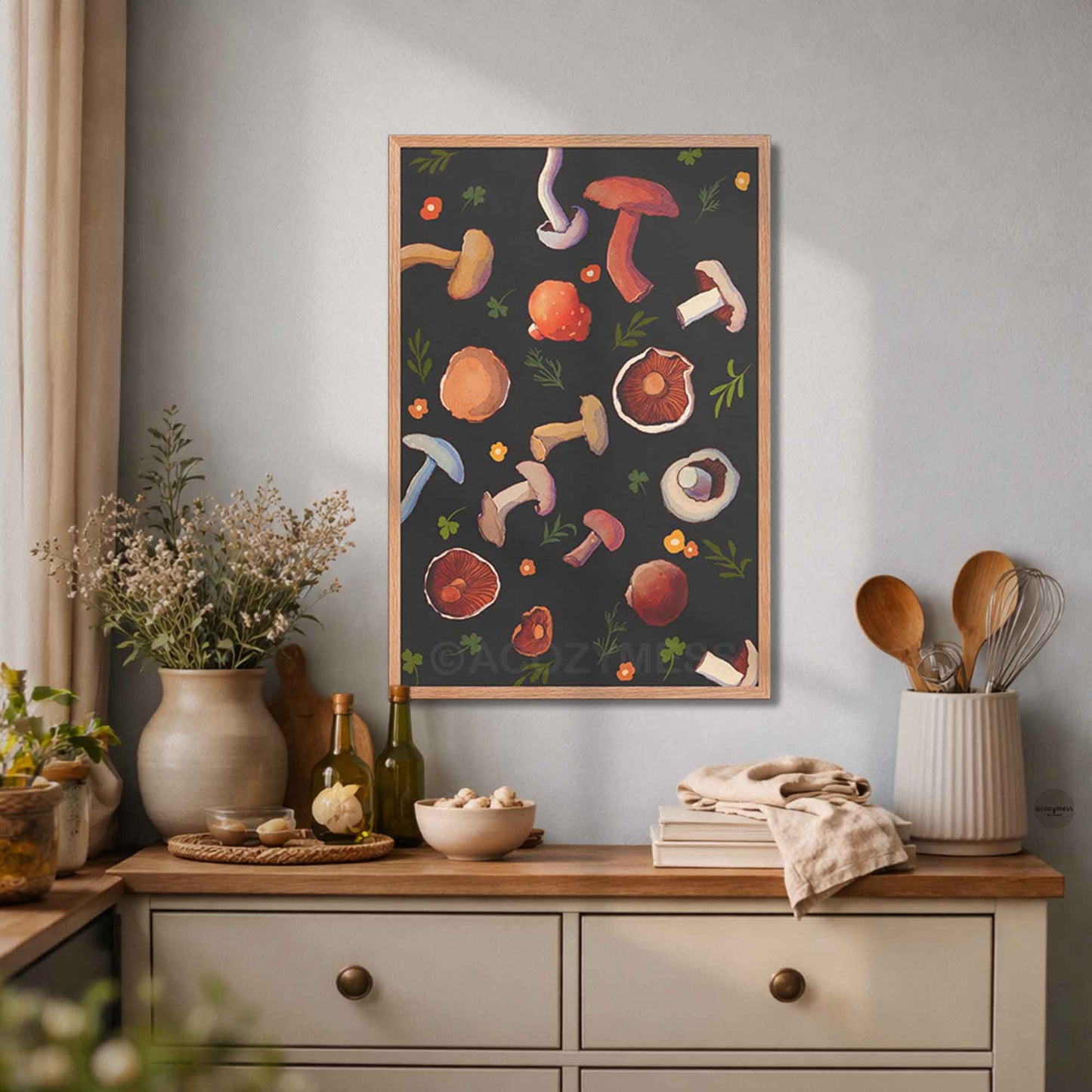 Mushroom Poster | Nature Print for Kitchen, Dining Room & Cottagecore Decor - A Cozy Mess