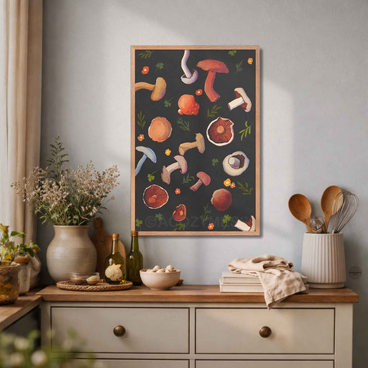 Mushroom Poster | Nature Print for Kitchen, Dining Room & Cottagecore Decor