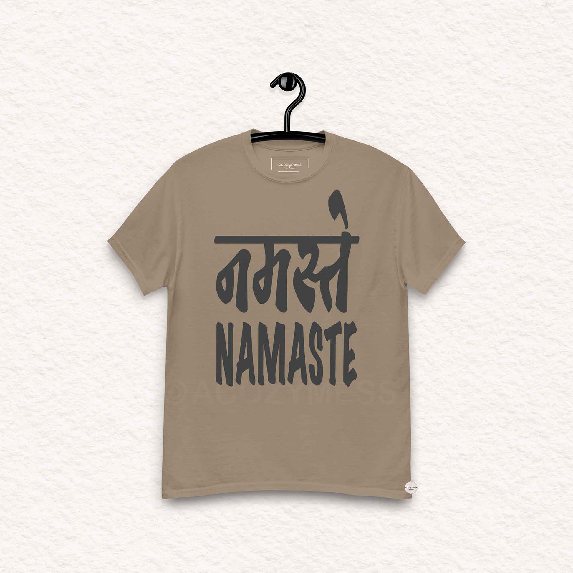 namaste, greeting tshirt in brown savana color