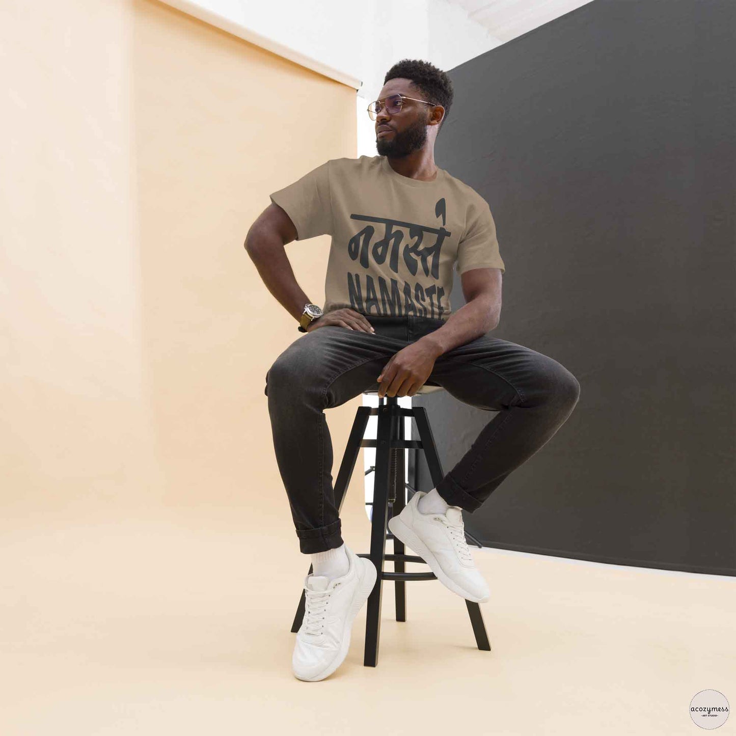 namaste, greeting tshirt in brown color