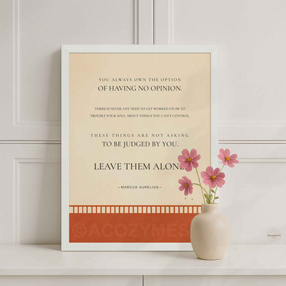 Marcus Aurelius quote wall art in white frame with beige background and minimalist bridge design