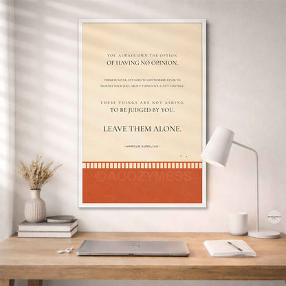 Inspirational Marcus Aurelius print framed in white with calm bridge  and sky composition