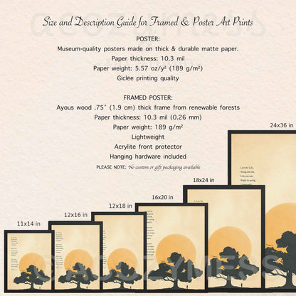 Size and description details for Th eoak poem print.