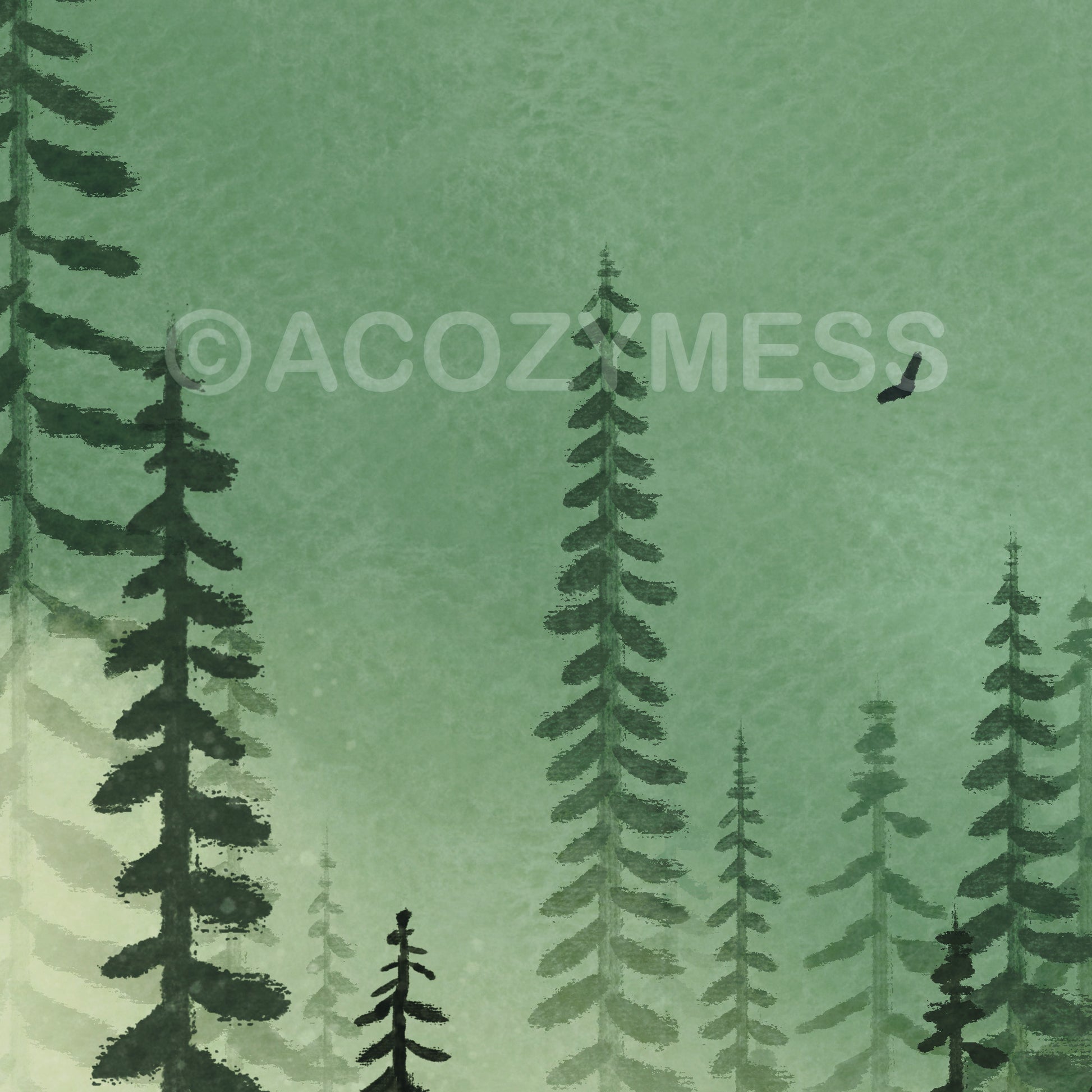 Pine tree mist landscape print close image