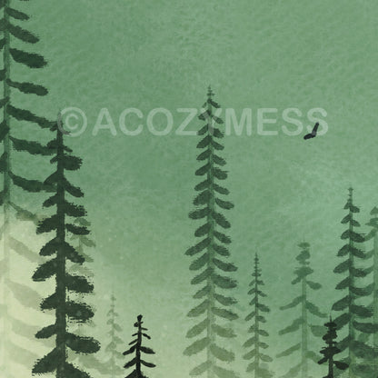 Pine tree mist landscape print close image