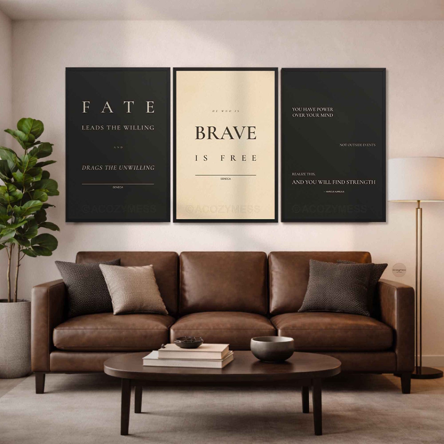 Motivational Wall Art with stoic quotes displayed in Office decor.