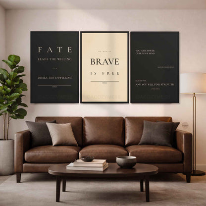 Motivational Wall Art with stoic quotes displayed in Office decor.