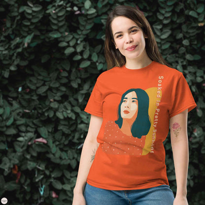 Soaked in Pretty Sunshine – Woman Illustration Tee | Summer Cotton T-Shirt - A Cozy Mess