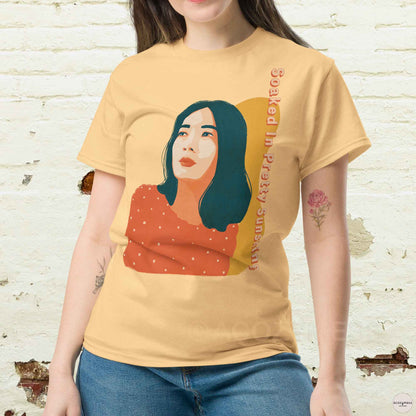 Soaked in Pretty Sunshine – Woman Illustration Tee | Summer Cotton T-Shirt - A Cozy Mess