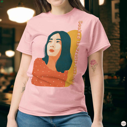 Soaked in Pretty Sunshine – Woman Illustration Tee | Summer Cotton T-Shirt - A Cozy Mess