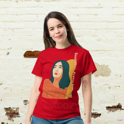 Soaked in Pretty Sunshine – Woman Illustration Tee | Summer Cotton T-Shirt - A Cozy Mess