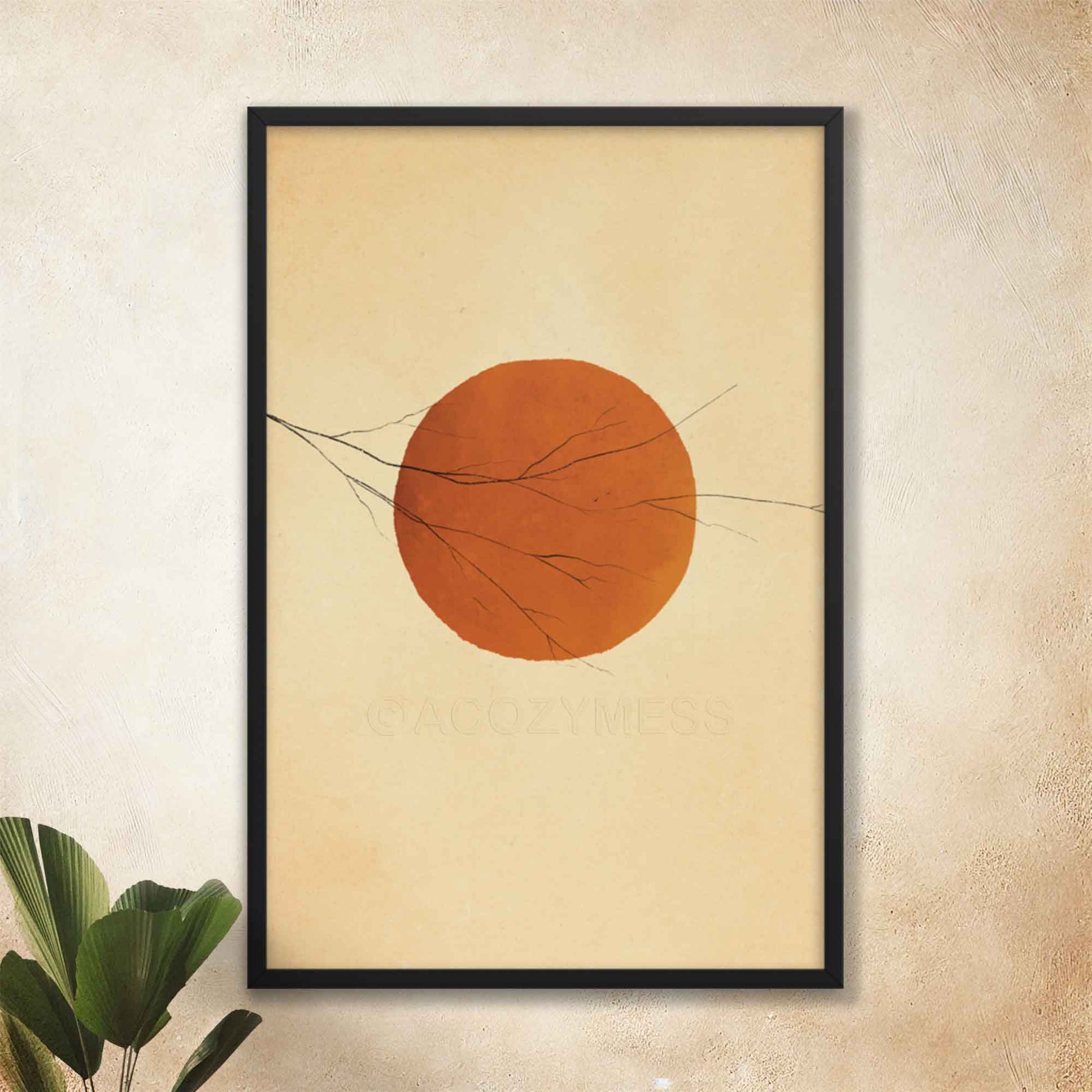 Minimalist sun Wall art Poster in black frame