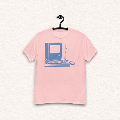 retro computer tech tee blue on light pink Tshirt