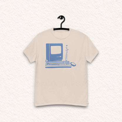 retro computer tech tee blue on natural color Tshirt