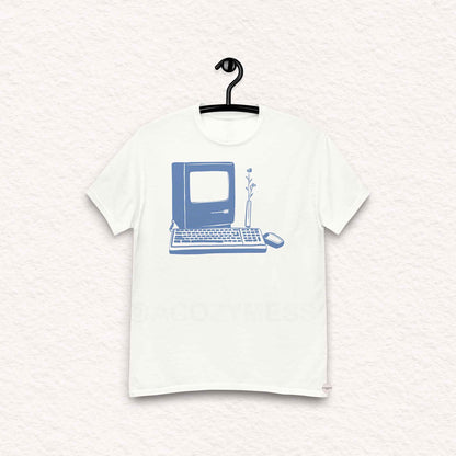 retro computer tech tee blue on white Tshirt
