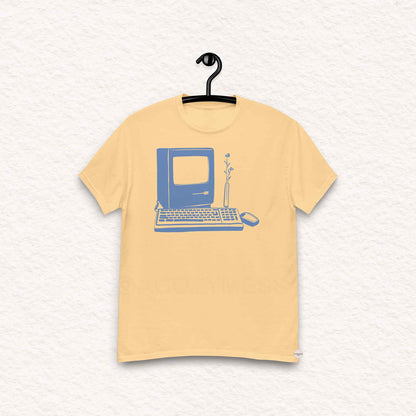 retro computer tech tee blue on yellow haze Tshirt