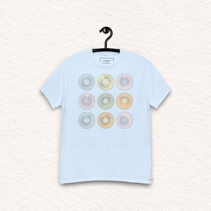 retro tech light blue tshirt with cd illustration in pastel colors
