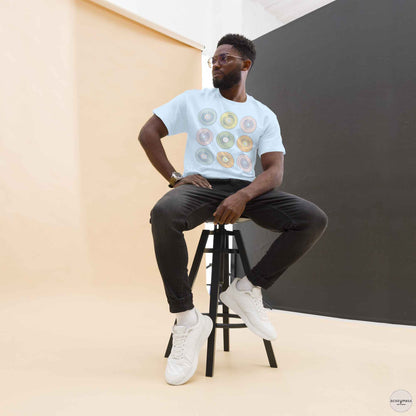 retro tech light blue tshirt with cd illustration in pastel colors