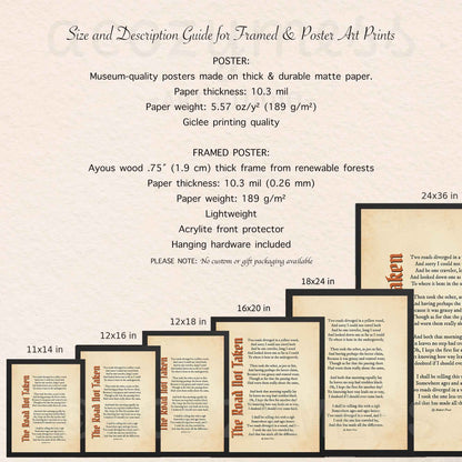 Robert Frost Poem Print - The Road Not Taken | Literary Prints for Home and Office | Inspirational Gift - A Cozy Mess