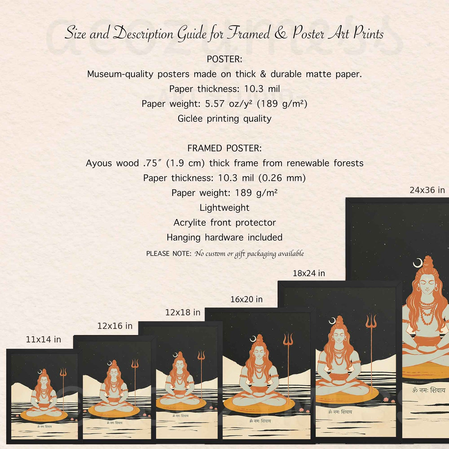 Shiva wall art Framed and unframed poster in 11x14 print, 12x16 print, 12x18 print, 16x20 print. 18x24 print, 20x30 print, 24x36 print.